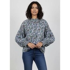 Oliphant Women's Multicolor High Neck Blouse L Long Sleeve Lightweight